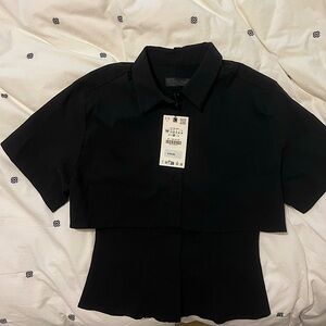 VIRAL ZARA DOUBLE LAYER SHORT SLEEVE SHIRT size M